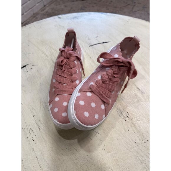 Kate Spade Abbie Pink Polka Dot Sneakers US 8.5 EU 39 Lace-Up Canvas Womens - Picture 1 of 5